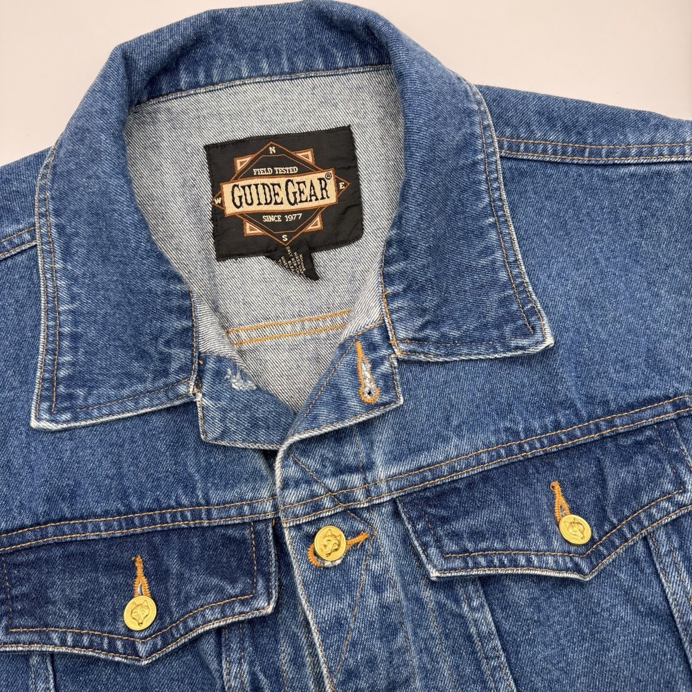 Guide Gear Biker Vintage Denim Vest Men Medium Western Jean Dark 90s Gold Button